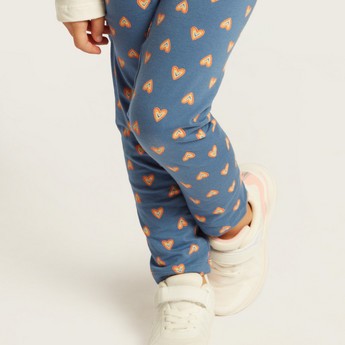 Juniors All-Over Heart Print Leggings with Elasticated Waistband