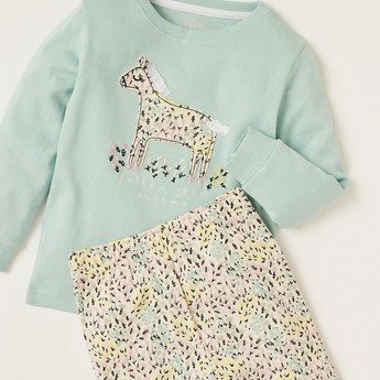 Juniors Applique Detail Sweatshirt and Printed Pyjama Set