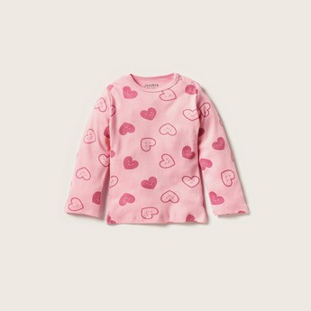 Juniors Heart Print Long Sleeve T-shirt and Pyjama Set