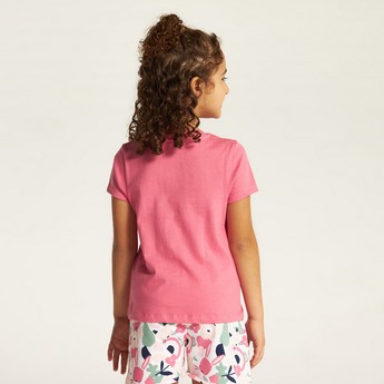 Juniors Printed Round Neck T-shirt with Short Sleeves