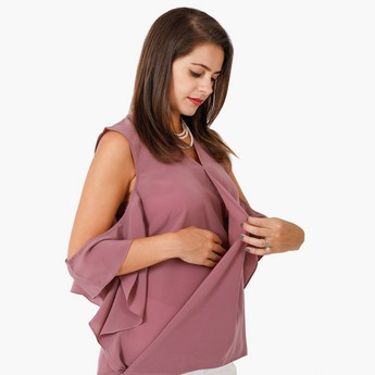 N&J V-neck Maternity cum Breastfeeding Top with Cold Shoulder Sleeves