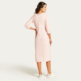 Love Mum Striped Round Neck Maternity Dress with Long Sleeves