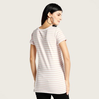 Love Mum Striped Maternity T-shirt with Short Sleeves