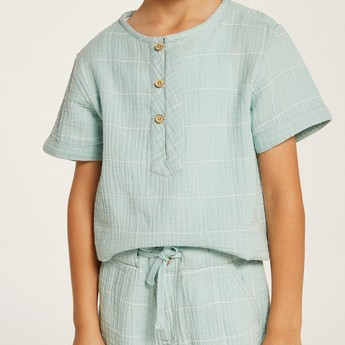 Checked Crew Neckline T-shirt and Mid-Rise Shorts Set