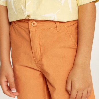 Juniors Solid Mid-Rise Shorts with Button Closure and Pockets