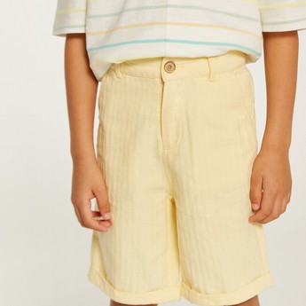 Textured Mid-Rise Shorts with Button Closure and Pockets