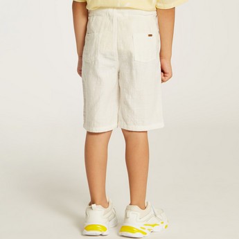 Solid Mid-Rise Shorts with Drawstring Closure and Pockets