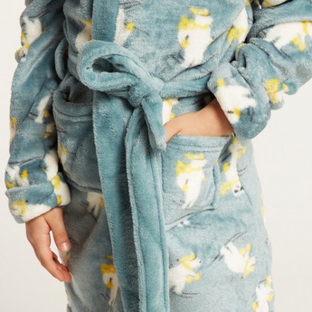 Juniors All-Over Printed Bathrobe with Long Sleeves and Pockets