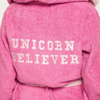 Juniors Unicorn Print Bathrobe with Long Sleeves and Pockets