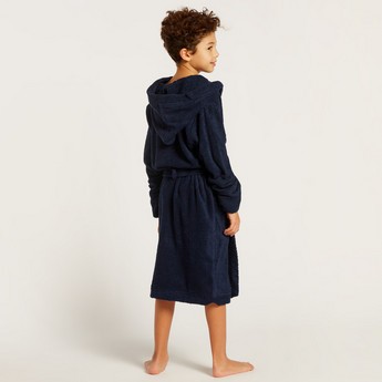Juniors Textured Long Sleeves Bathrobe with Hood and Tie-Up Belt