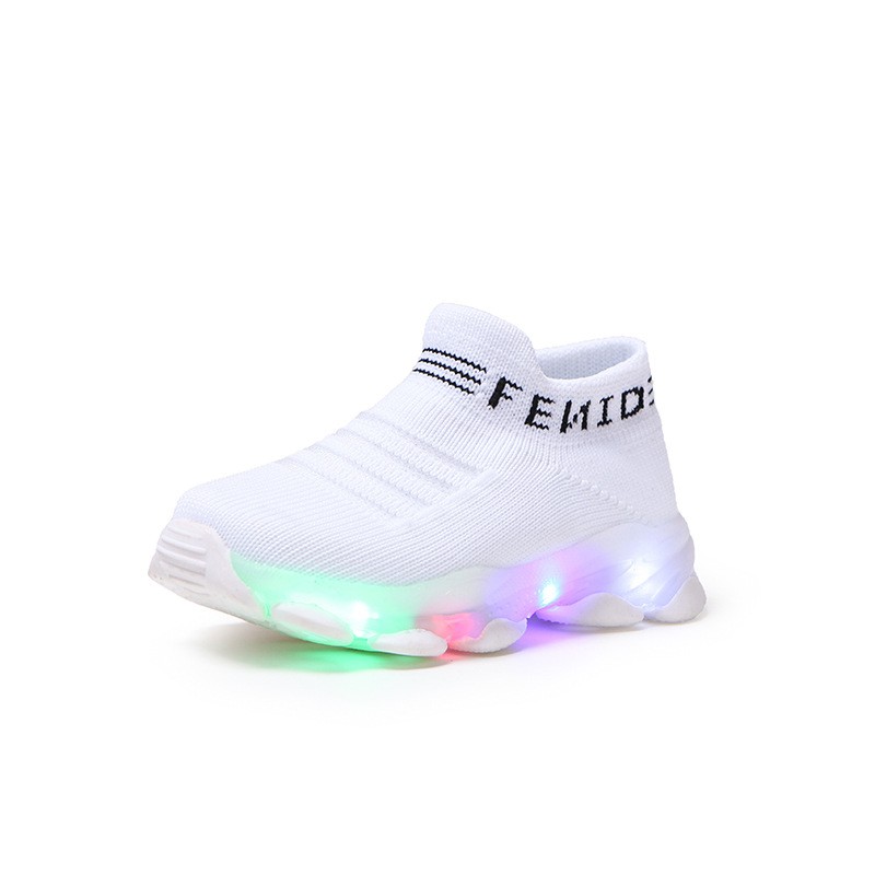 Kids Sneakers Children Baby Girls Boys Letter Mesh Led Luminous Socks Sport Running Sneakers Shoes Sapato Infantil Light Up