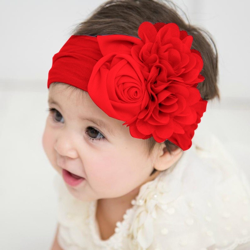 Kids Headwear Soft Stretch Satin Flower Headband Wide Knot Nylon Twill Wraps Turban Girls Headwear Photo Props