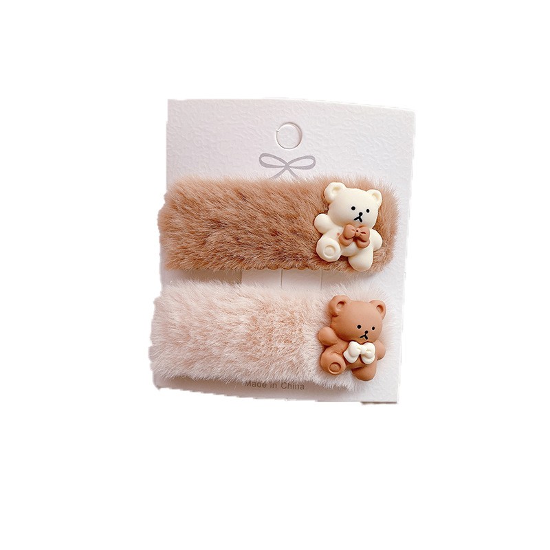 New 2pcs Mini Soft Baby Girl Hair Clips Baby Hair Clips Winter Accessories For Kids Kawaii Bear Star Hair Clips For Kids