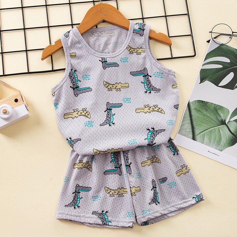 Baby Kids Pajamas Sets Cotton Boys Pajamas For Girls Sleeveless Hollow Dinosaur Tshirt Short Summer Pajama Suit Children Clothes