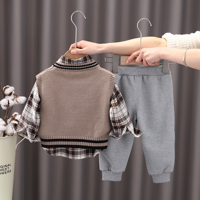 OLEKID 2022 New Spring Autumn 3pcs Boys Clothes Set Cartoon Bear Sweater Sweater Long Sleeve Shirts Cotton Pants Baby Boys Clothes