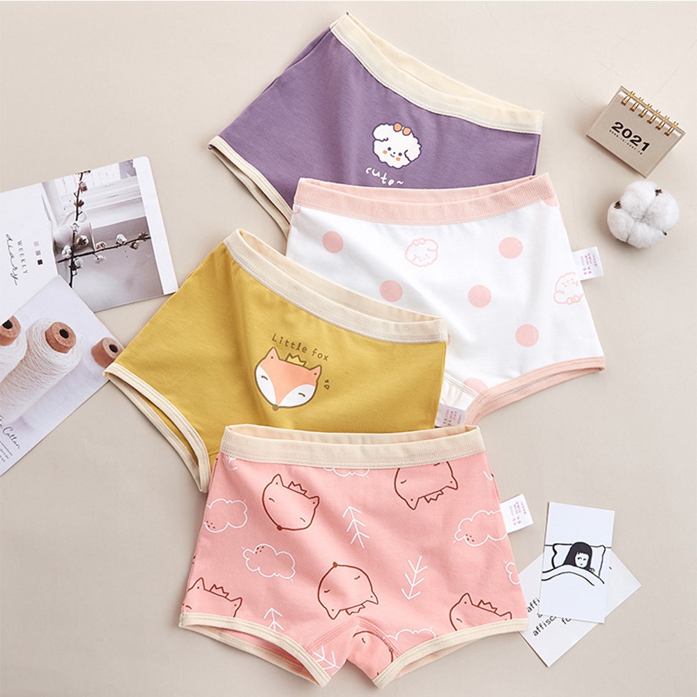 Girls Panties Kids Underwear Cotton Children Briefs Cherry Cartoon Short 4pcs/lot