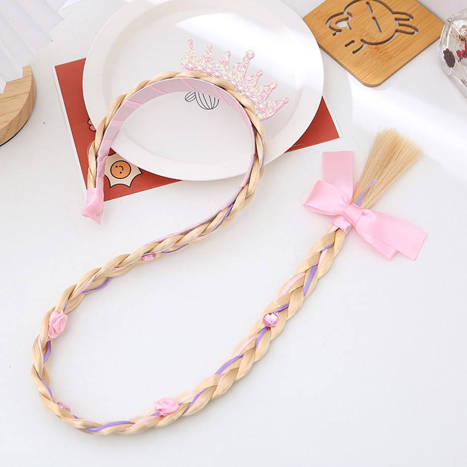 Little Girls Blonde Cosplay Weaving Princess Braid Tangled Rapunzel Headband Hair Elsa Accessories Girl Wig