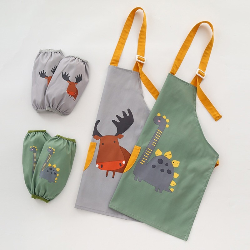 1 set 3-12 years baby girl boy waterproof adjustable painting apron with sleeves set baby kids toddler infant burp cloth