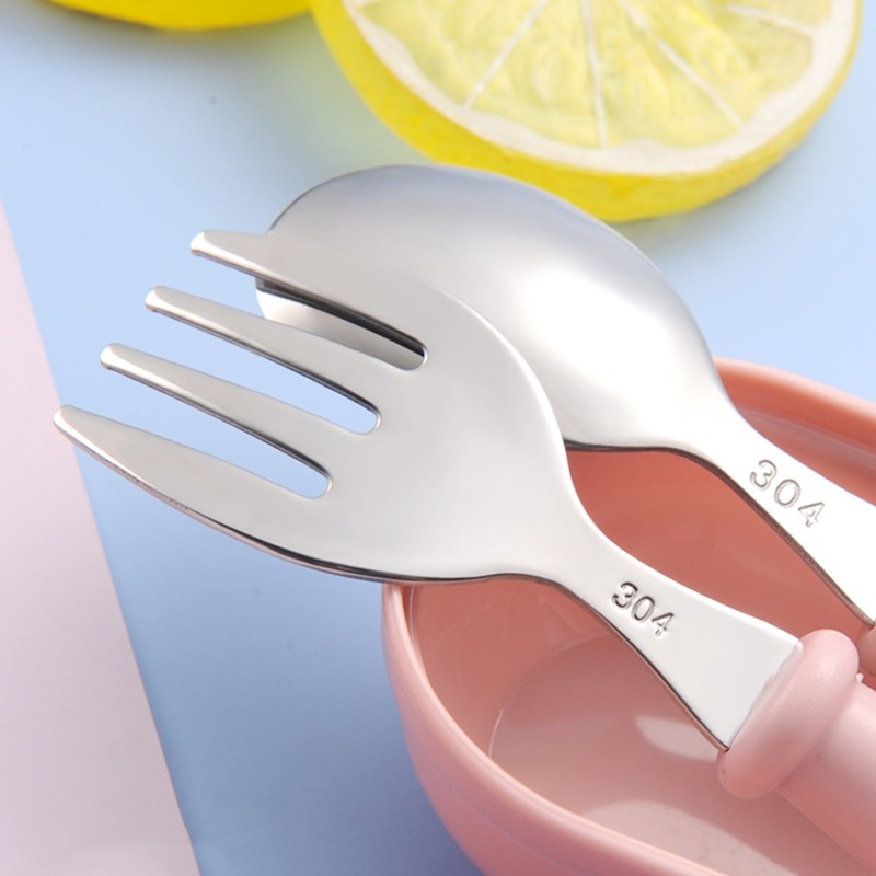 Baby Kids Cartoon Cute Spoon Fork Stainless Steel Tableware Training Learn Food Feeding Scoop Fork Utensils For Baby