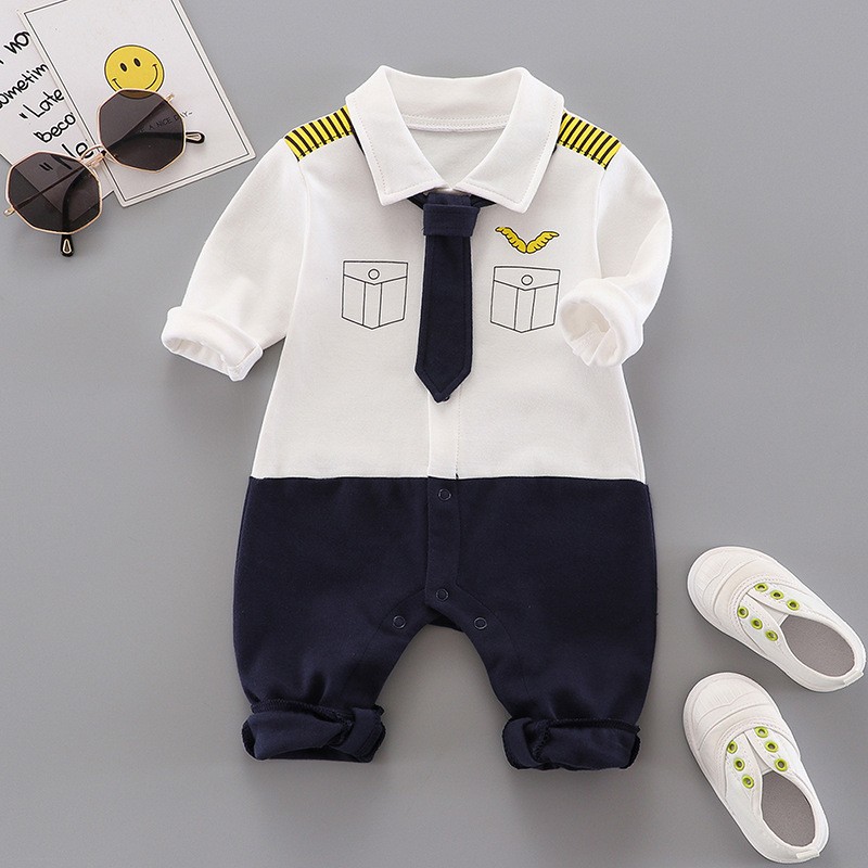 Baby check one-piece clothing children's clothing casual wear out boy baby autumn and winter cartoon clothing set