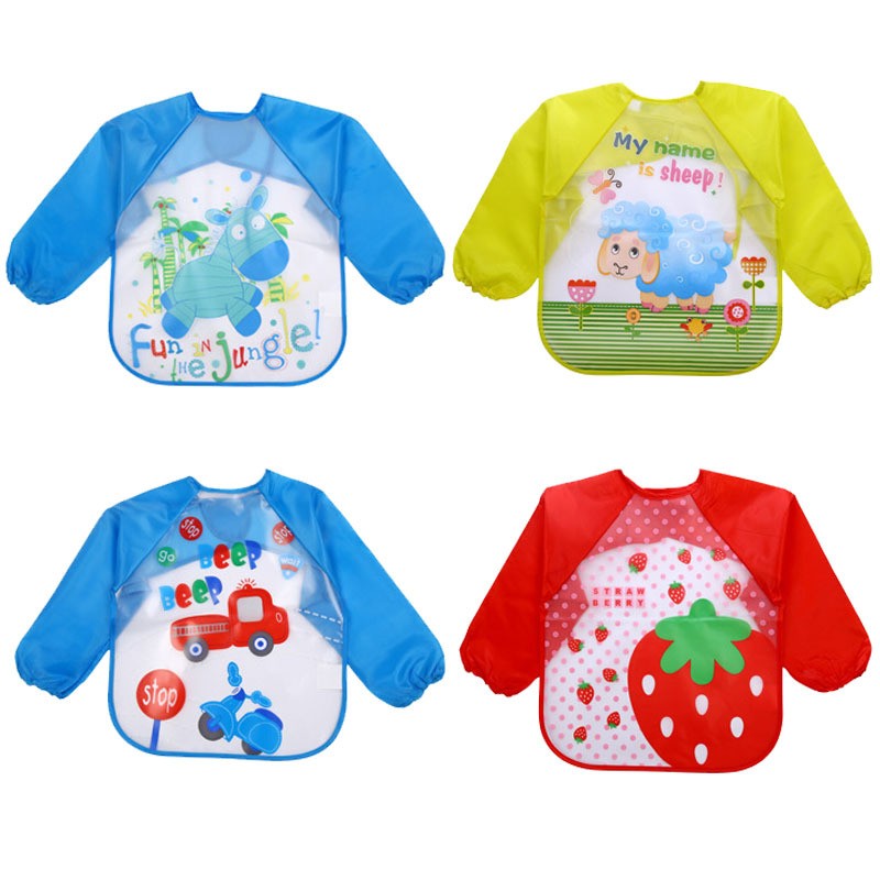 Baby Bandana Bibs Cute Cartoon Colorful Bibs Waterproof Infant Eating Children Sketch Long Sleeve Apron Baby Self Feeding Bib