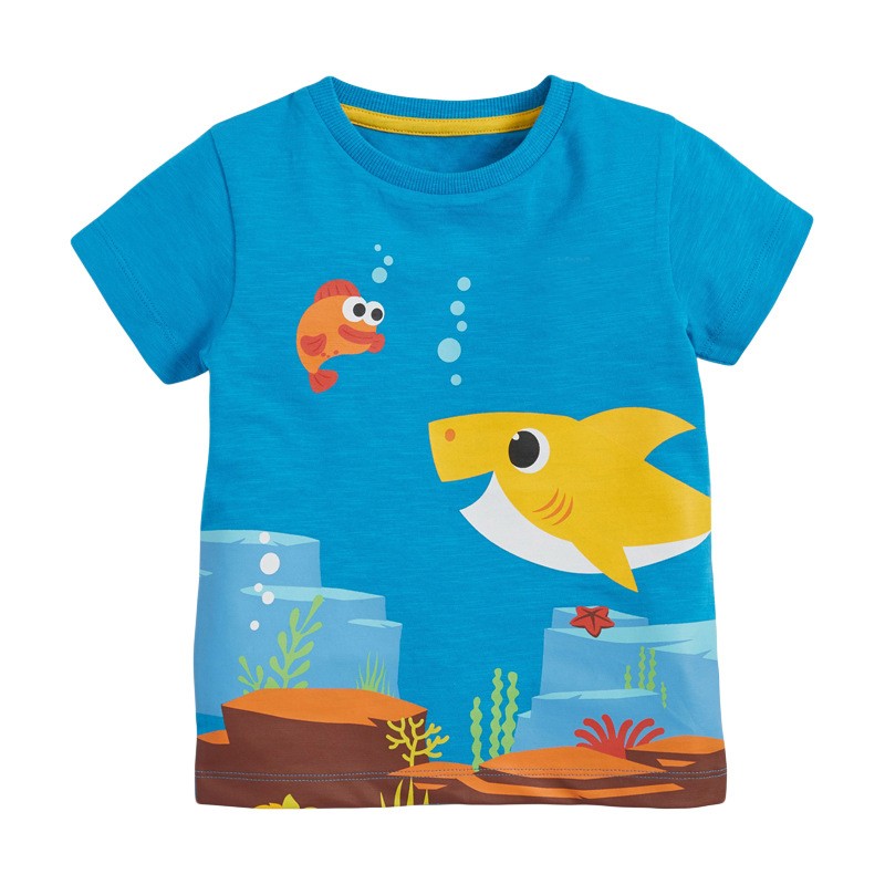 2022 Little Maven Summer Boys T-shirt Short Sleeve Clothes With Animal Shark For Kids Baby Breathable Cotton Tops