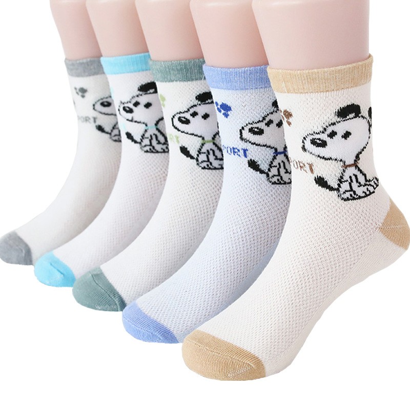 5pairs/lot Baby Boys Girls Cotton Socks Cute Cartoon Mid Mesh Non-slip Warm Children Socks Autumn Spring Summer