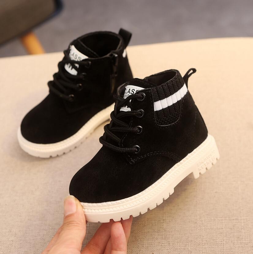 Autumn Winter Children's Shoes Martin Boots Boys Shoes Soft Leather Anti-slip Girls Shoes 21-30 Running Sneakers