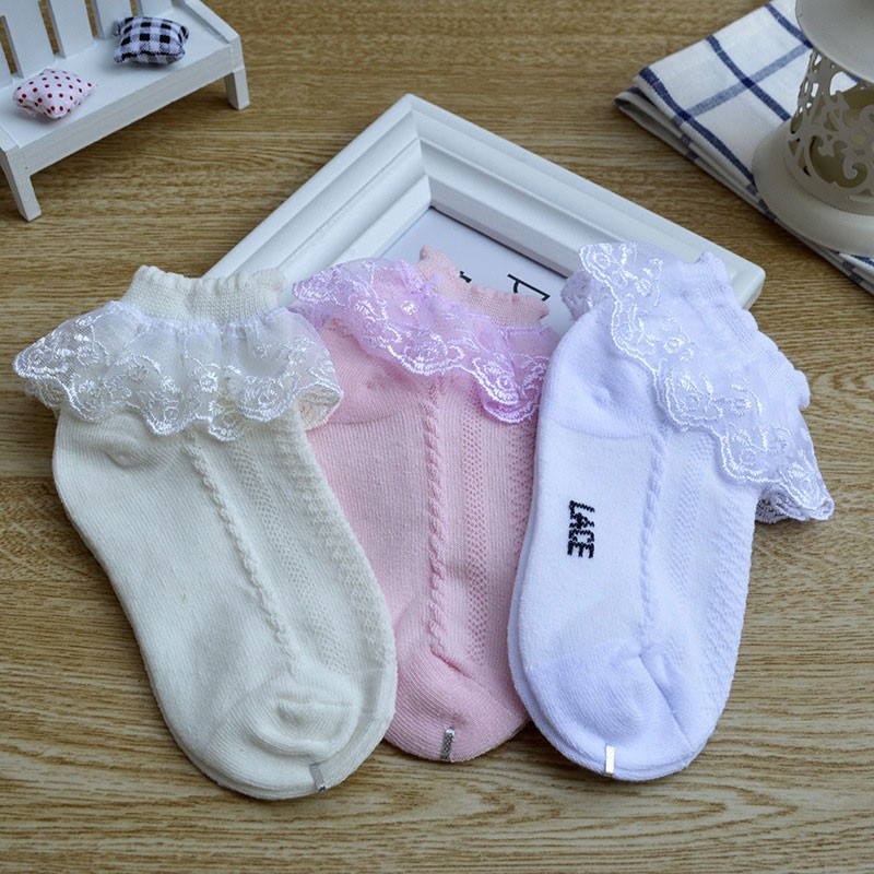 10pairs/lot Baby Girls Kids Lace Ruffle Socks Princess Mesh Children Ankle Short Breathable Cotton White Pink Blue Toddler Sock