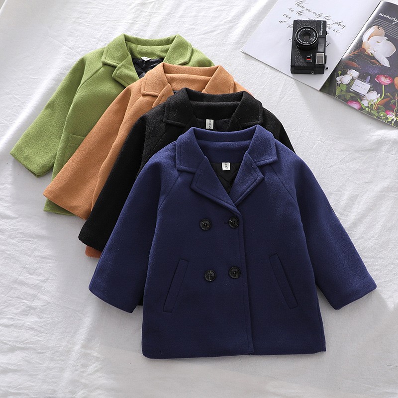 1-7 Years Children Woolen Coat Baby Turndown Collar Fashion Warm Jacket Girls Long Coat Spring Kids Girls Casual Outwear