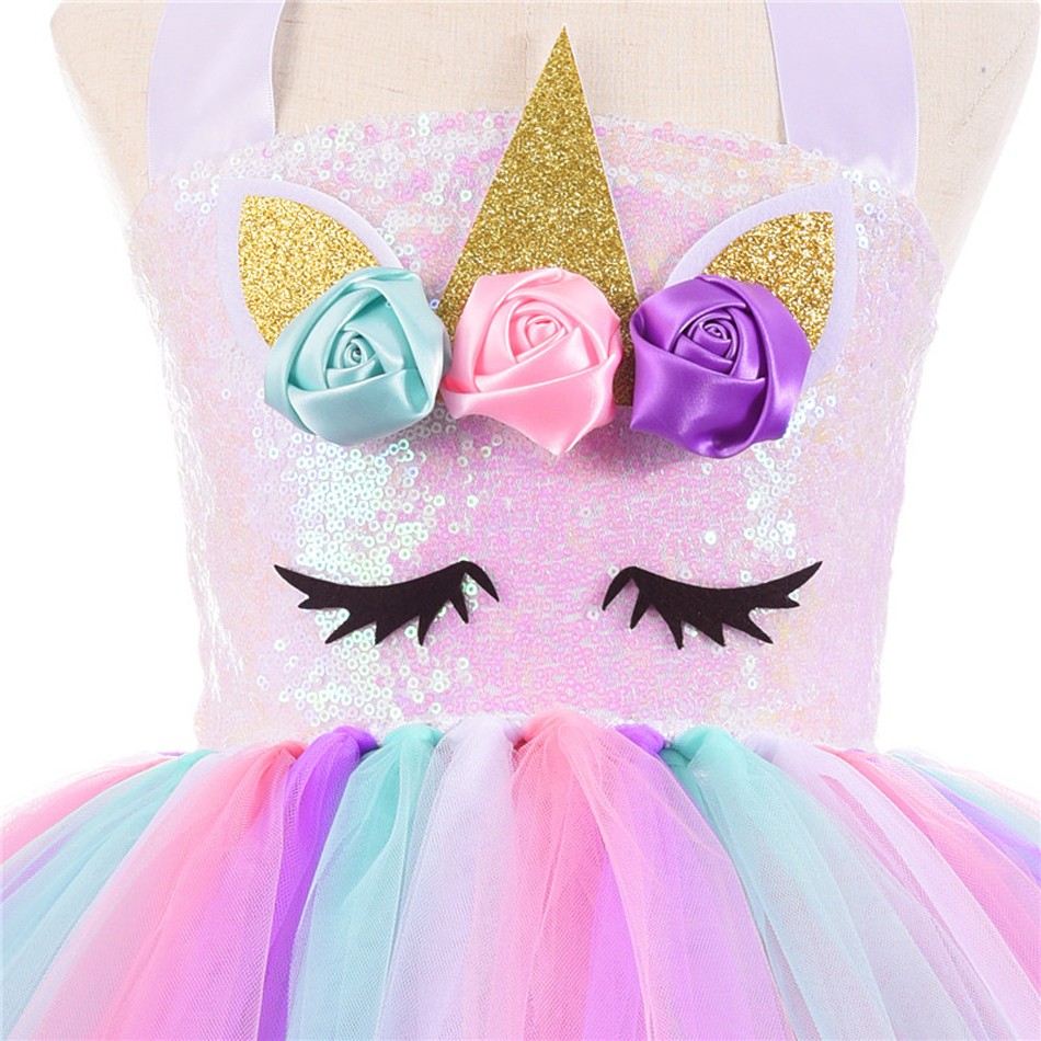 Girl Unicorn Dresses for Girls Tutu Princess Party Dresses with LED Lights Flower Birthday Party Cosplay Costume Girls Clothing