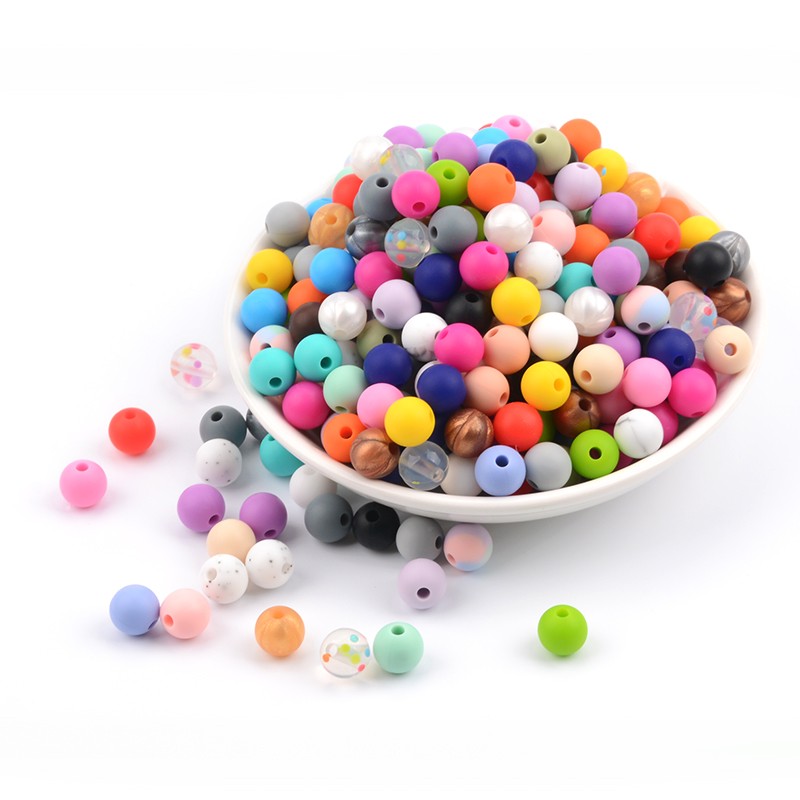 LOVKA 100pcs/lot 9mm Silicone Loose Beads Teether Beads BPA Free Food Grade Baby Teether Chew for DIY Jewelry Necklace Making