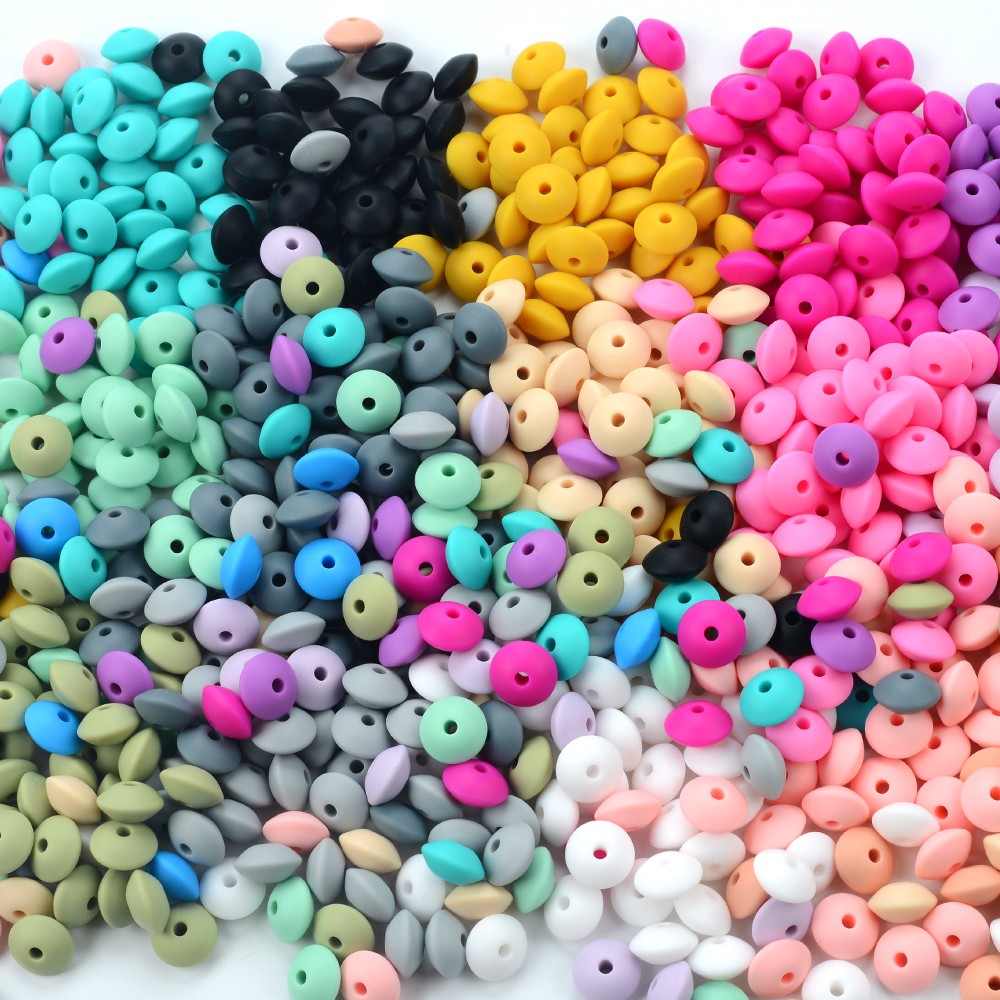 LOVKA 12mm 50pcs/lot Silicone Lentil Round Beads Teething Baby Teether Chew BPA Free DIY Chain Pacifier Food Grade Silicone