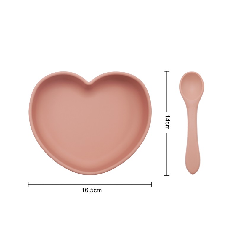 2022 New Heart Shaped Dinner Plate With Suction Baby Feeding Spoon Set Pure Silicone Easy To Clean BPA Free Baby Shower Gift