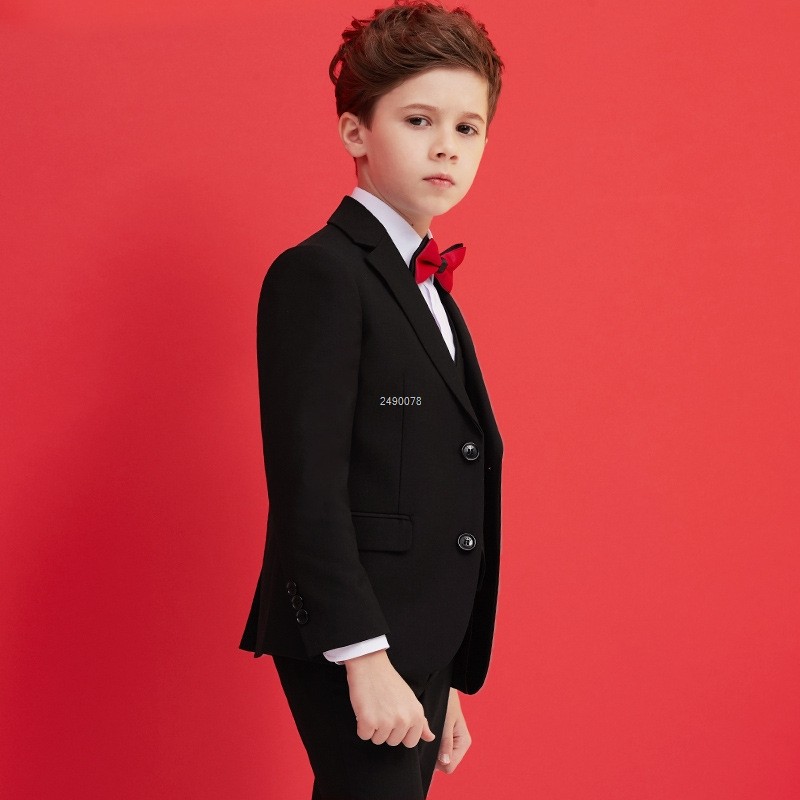 Boys Black 007 Wedding Suit Kids Formal Blazer Clothes Set Gentleman Children's Day Graduation Choir Performance Costume