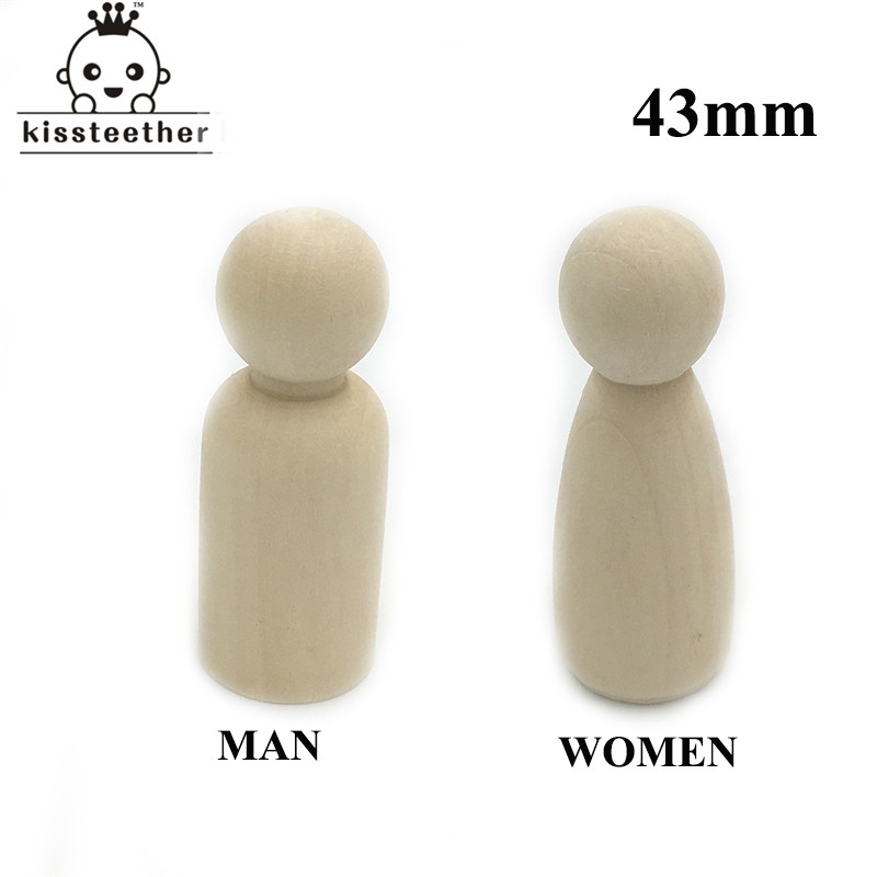 32pcs Girl/Boy (35mm 43mm 55mm 65mm each type 8pcs) Wooden Unfinished People Wooden Big Family Connecting Dolls Family Wooden Craft DIY