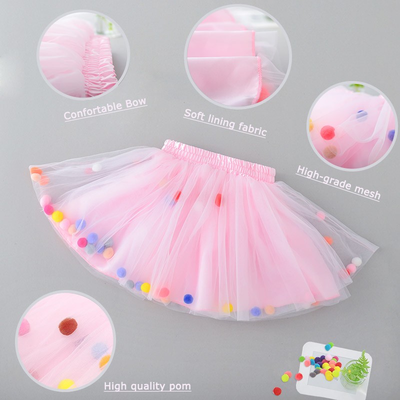 2022 New Arrival Infant Mulity Colorful Tulle Tutu Skirt Pom Pom Princess Mini Dress Children's Clothing Pettiskirt Girl Clothes