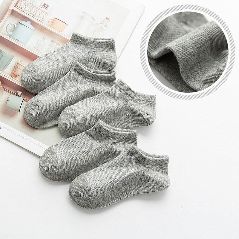 5 Pairs Children Ankle Socks Boys Girls Black White Gray Socks Cotton Baby Soft Loose Comfortable Sock Kids School Sport Clothes