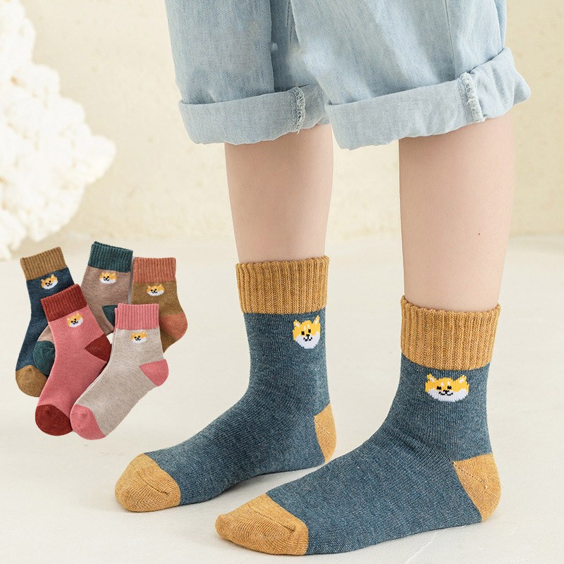 Autumn Winter Cotton Thicken Socks For Kids Cute Cartoon Happy Boy Striped Socks 5 Pairs Infant Baby Girls Socks 1-12 Years