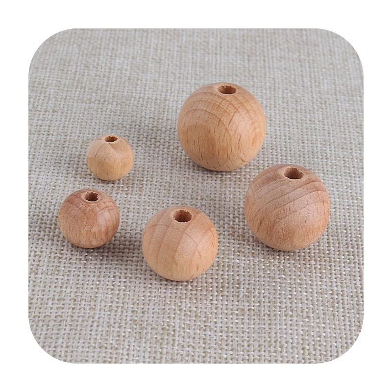 100pcs Wooden Teething Accessories 10-30mm Wooden Teether Chewing Round Beads DIY Craft Jewelry Eco-friendly Beech