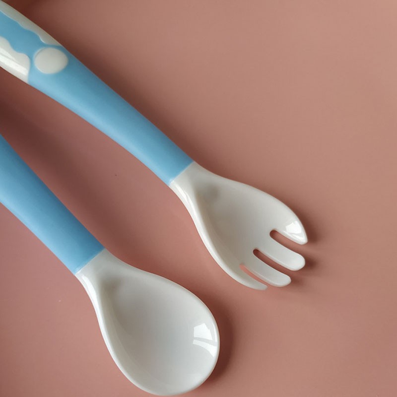 2pcs/set Baby Twist Spoon Fork Set Portable Baby Training Utensils Baby Tableware Bendable Adjustable Cartoon Curved Spoon Fork