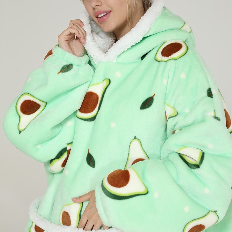 Winter Sherpa Blanket Plush Fleece Family Matching Hoodie Girl Sweatshirt Avocado Homewear Oversized,if you need 2pcs,pls order 2