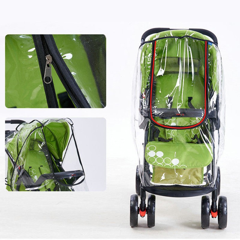 Stroller accessories waterproof rain cover transparent wind dust shield zipper open raincoat for baby stroller cover