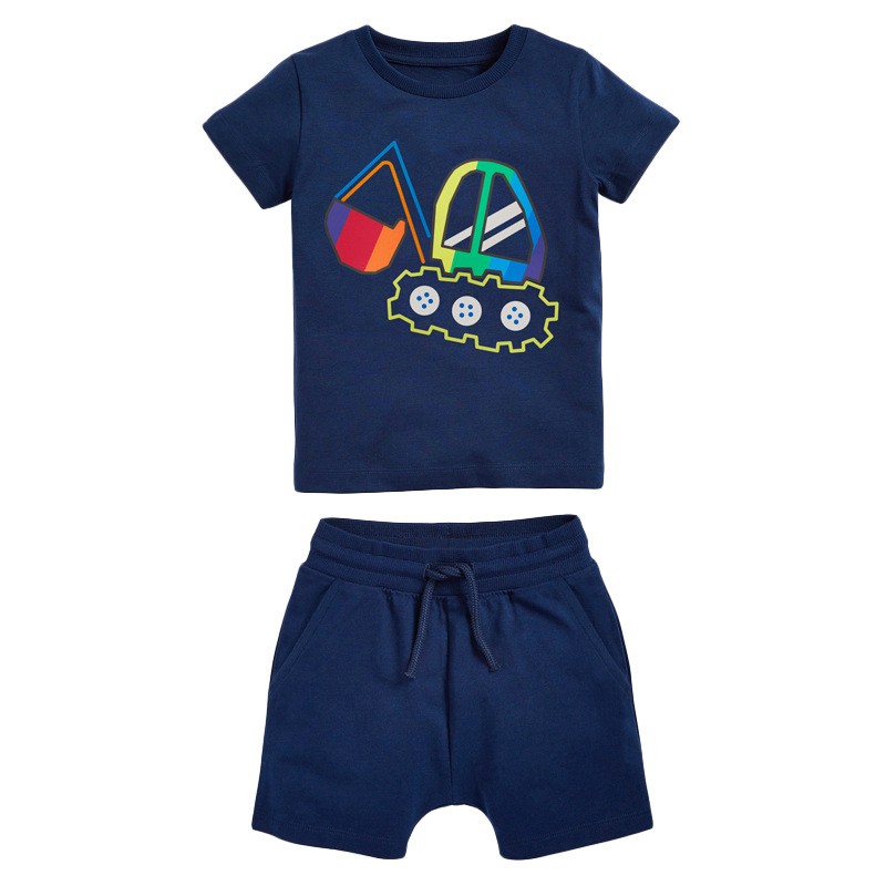 Little Maven Summer Children's Clothing Baby Excavator Print Clothing Set + Shorts 2-7 Years Kids Clothes