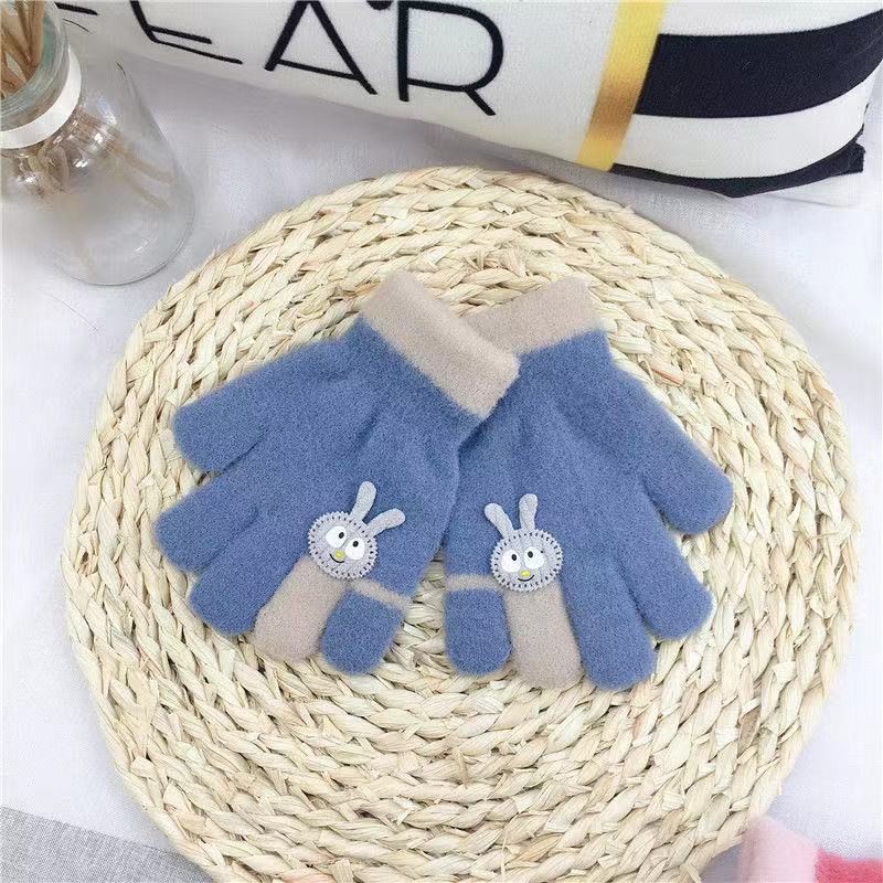 Menoea Baby Girl Boy Winter Gloves New Years Cute Cartoon Rabbit Kids Knitted Wool Newborn Warm Thick Velvet Mittens Children