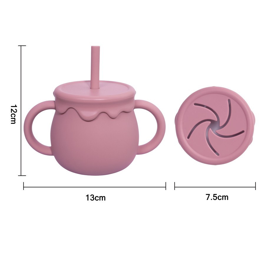 Cartoon cute silicone straw cup children drinking cup snack cup 2 in 1 food storage box with handle feeding water cup BPA free