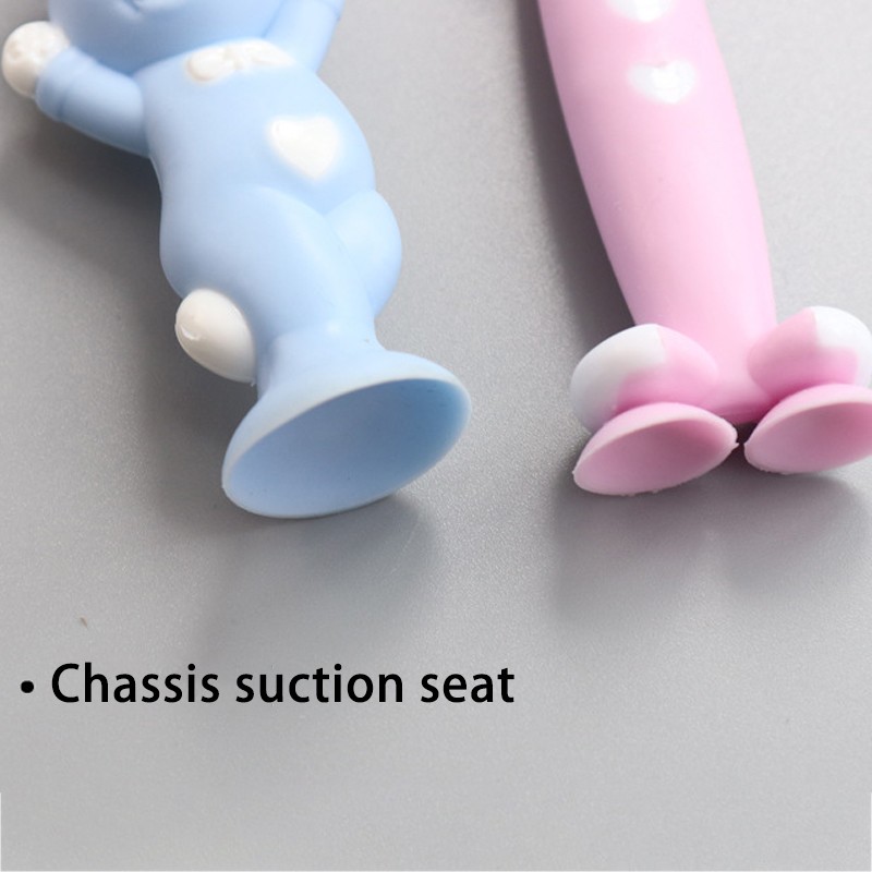 Baby Cartoon Silicone Toothbrush 4pcs/set Cute Rabbit/Bear Shape 4Colors Soft Brush With Suction Dental Seat Health Toothbrush