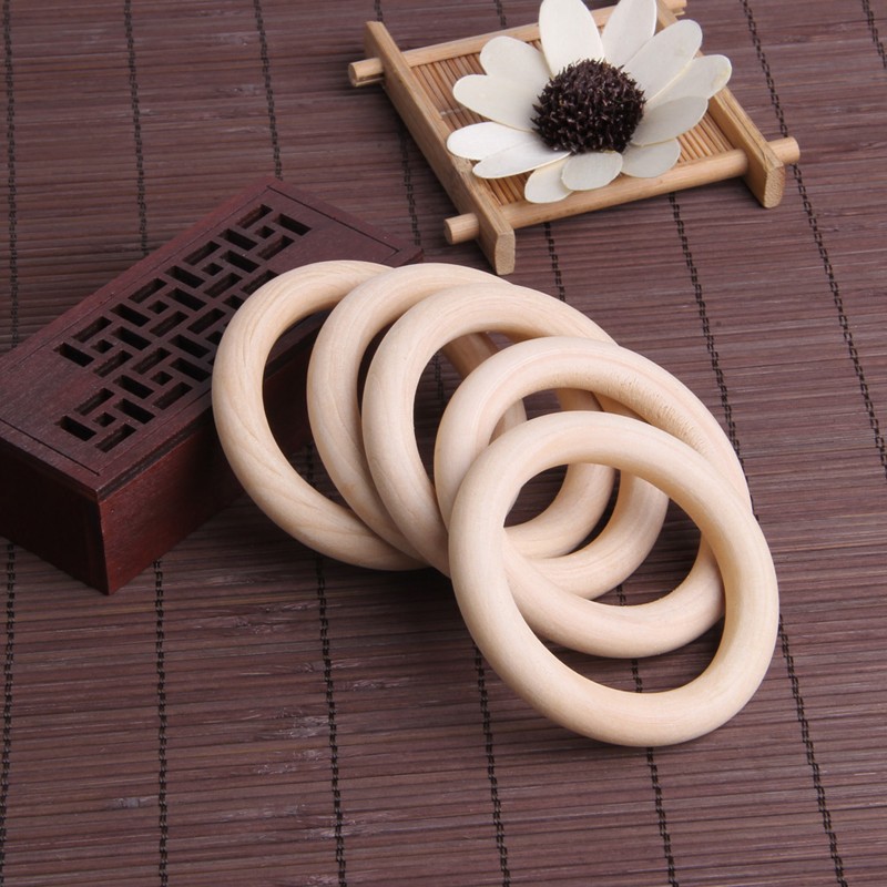 5pcs 70mm Baby Wooden Teething Rings Necklace Bracelet DIY Crafts Natural New 95AE