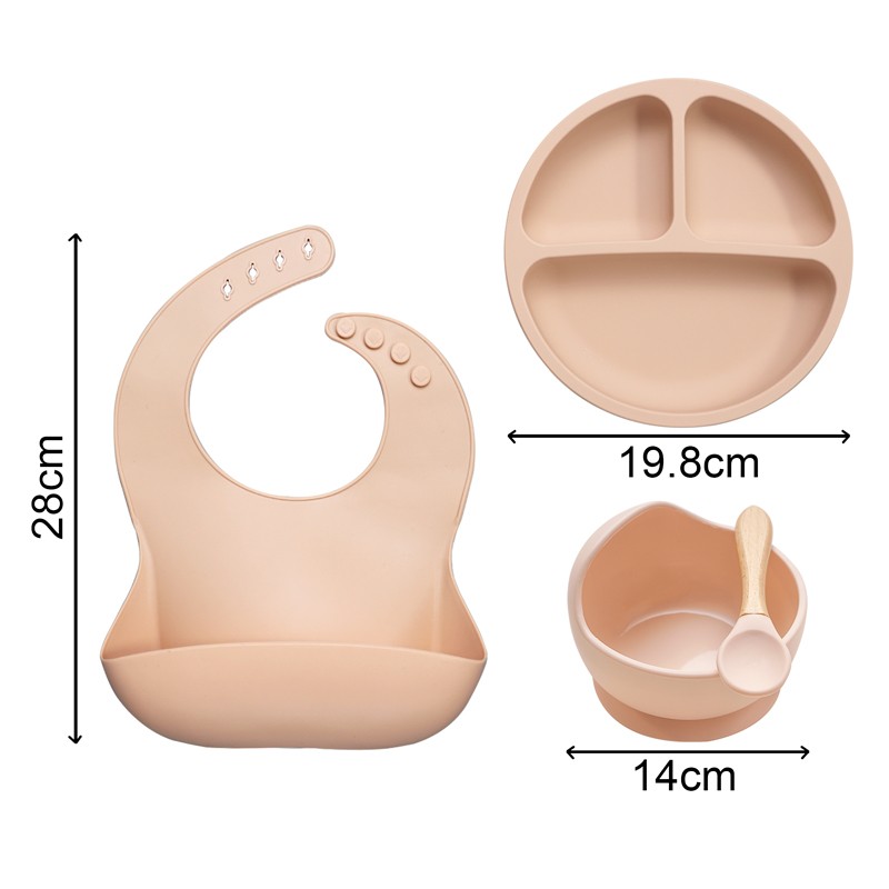 Baby Feeding Bowl Set Silicone Bibs Non-Slip Baby Silicone Tableware BPA Free Silicone Chewable Food Grade Newborn Accessories