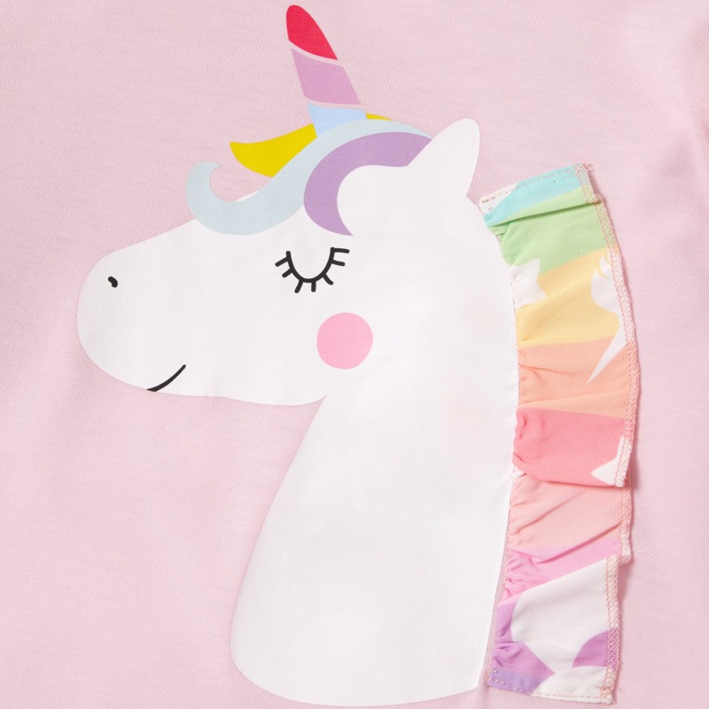 2022 spring new little girls clothes pink clothing set cartoon unicorn long sleeve T-shirt skirt 2 two-piece outfits